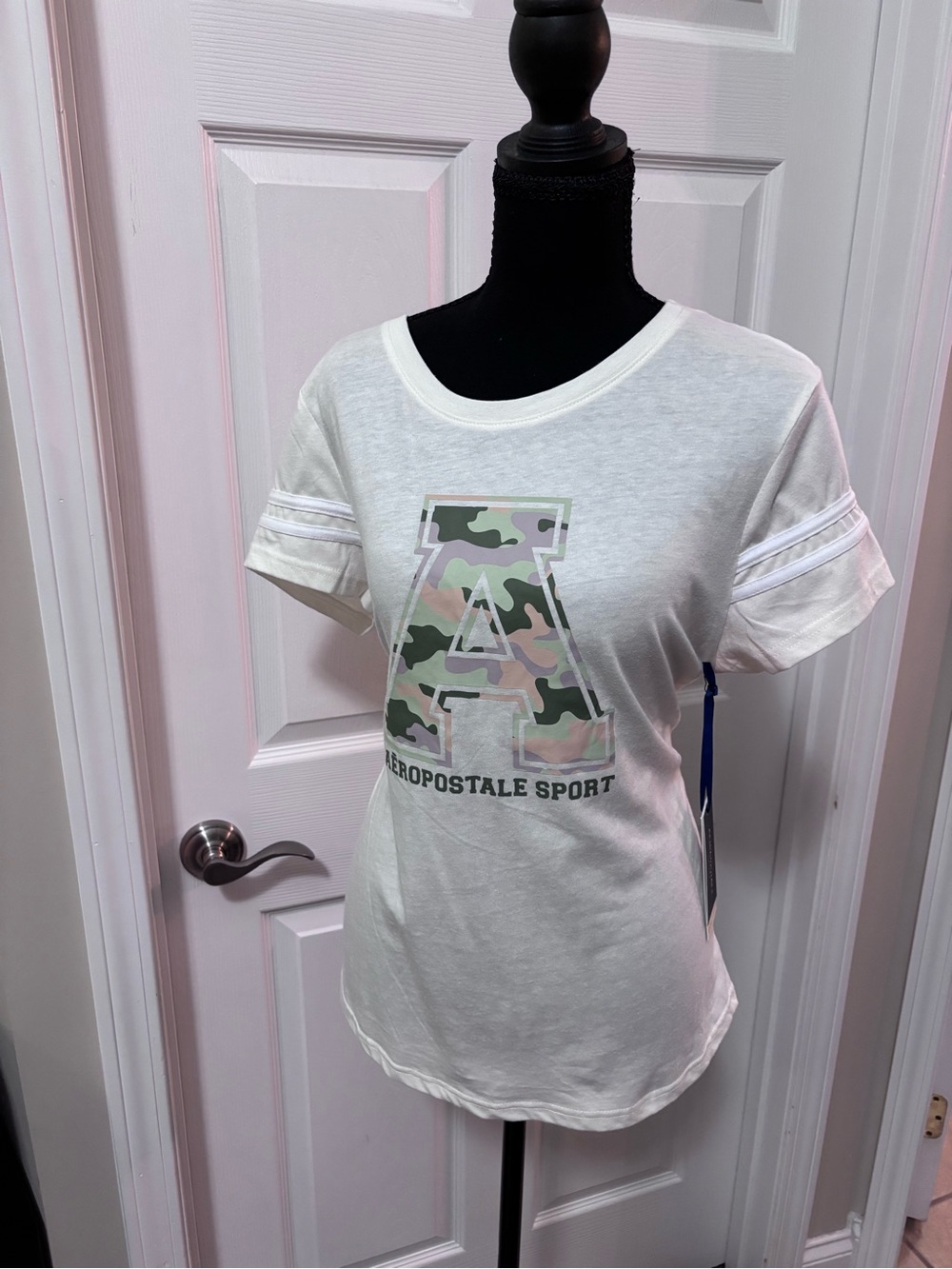 Aeropostale Women's White Tee with Camo 'A' Graphic